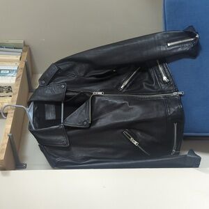 All Saints Bourne Biker Jacket, black leather, 10 US, 14 UK